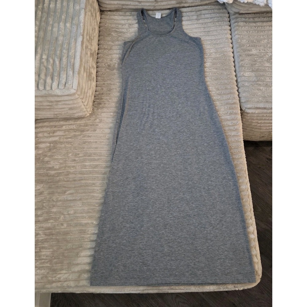 Mari Clare Grey Racerback Maxi Dress Sleeveless Poly Spandex Knit Stretch Sz M